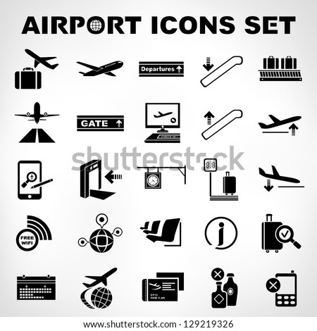 Airport Sign Airport Icons Set Stock Vector 129219326 - Shutterstock