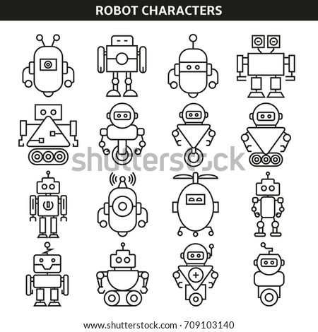 Set Doodle Robot Icons Illustrator Line Stock Vector 144212533 ...