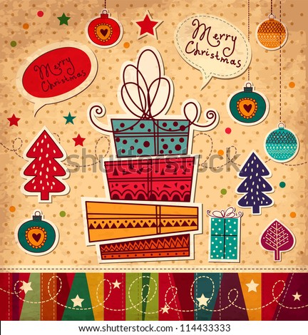 Vintage Christmas card with gift boxes