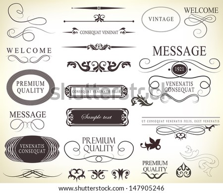 Calligraphic Design Elements And Page Decoration With Ribbon Typography Vector Set