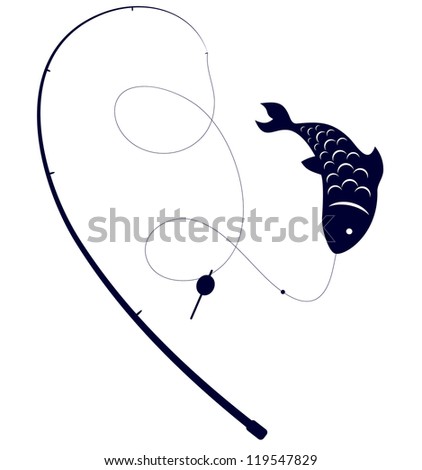 Silhouette Fishing Rods Fish On Hook Stock Vector ...
