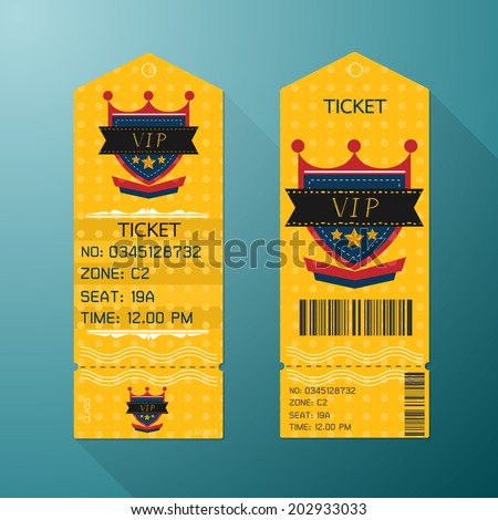 Ticket Design Template Retro Style. Gold VIP Class.