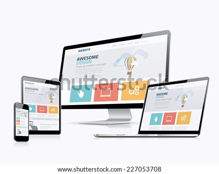 Flat responsive web design concept website development devices