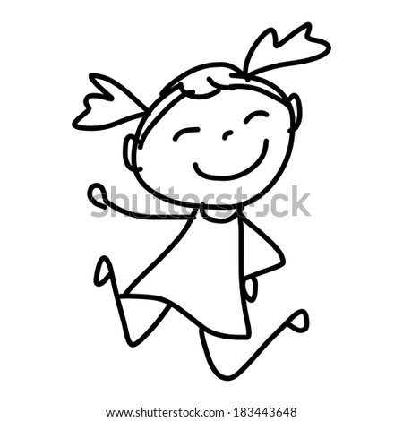 Cute Cartoon Girl Black White Vector Stock Vector 30385372 - Shutterstock