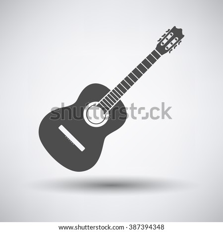 Acoustic guitar icon on gray background with round shadow. Vector illustration.
