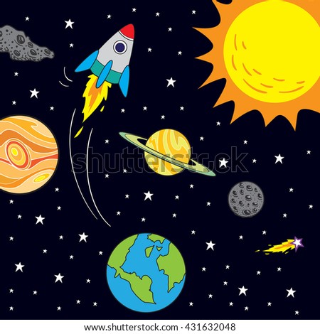 Space Spaceship Cartoon Stock Vector 126420683 - Shutterstock