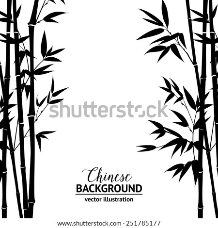 Bamboo bush, ink painting over white background. Vector illustration.