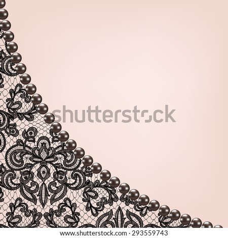 Wedding invitation or greeting card with black lace background border