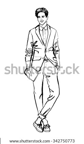 Fashion Illustration Man Hand Drawn Ink Stock Vector 342750773 ...