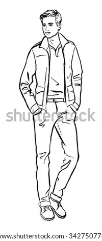 Fashion Illustration Man Hand Drawn Ink Stock Vector 342750776 ...