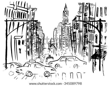 Architecture Drawing Cars pencil drawing landscape set skyscrapers cars stock illustration Architecture Drawing Cars pencil drawing landscape set skyscrapers cars stock illustration