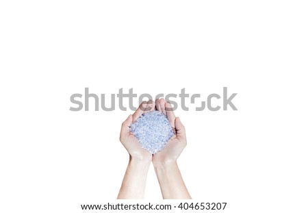 Blue Plastic beads on hands