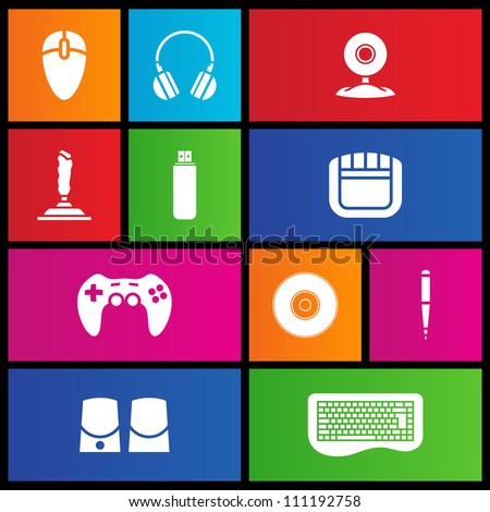 Various metro style icons of PC accessories