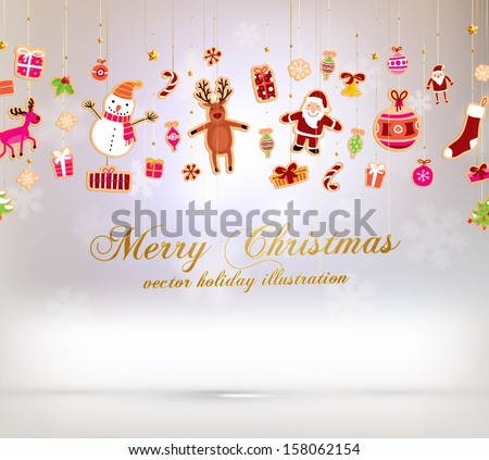 Christmas set of icons and elements, blurred snowflakes, vector