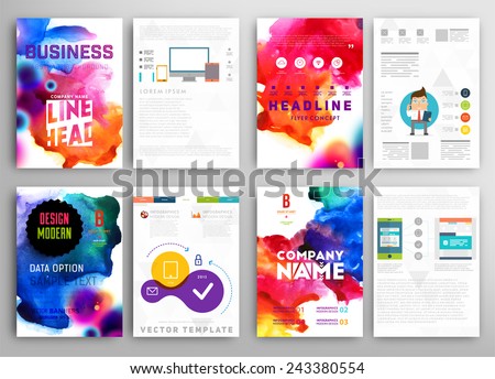 Set of Vector Poster Templates with Watercolor Paint Splash. Abstract Background for Business Documents, Flyers, Posters and Placards.