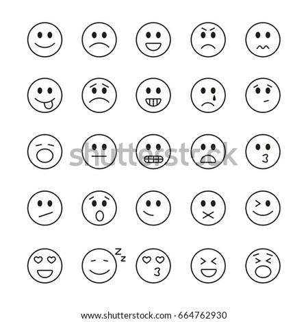 Set Thirty Hand Drawn Emoticons Smileys Stock Vector 129283541 ...