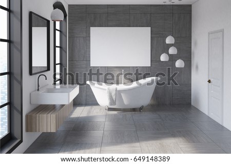 Bathroom Interior Gray Tiled Wall White Stock Illustration 649148389 ...