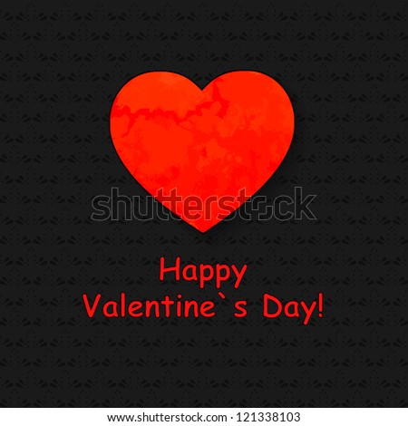 Valentine's day card with paper heart. Black ornament background with red heart.