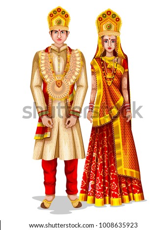 Easy Edit Vector Illustration Uttaranchali Wedding Stock Vector ...