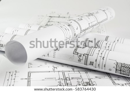 Architect rolls and house plans, close up