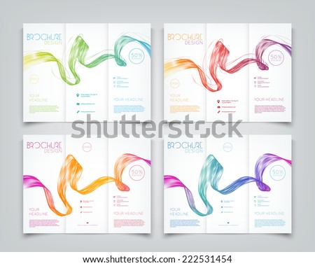 Vector collection of tri-fold brochure design templates with colorful dynamic wave background