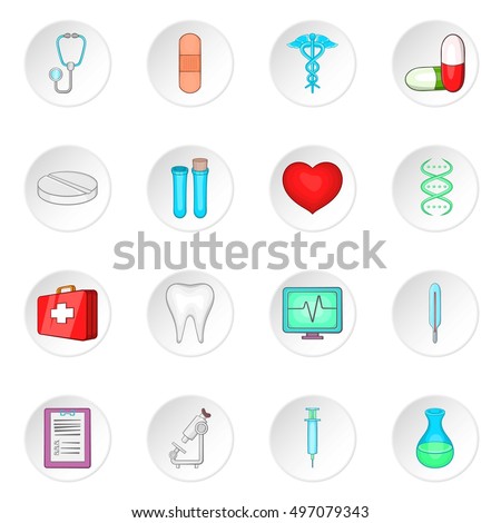 Medicine Icons Set Cartoon Illustration 16 Stock Vector 497079343