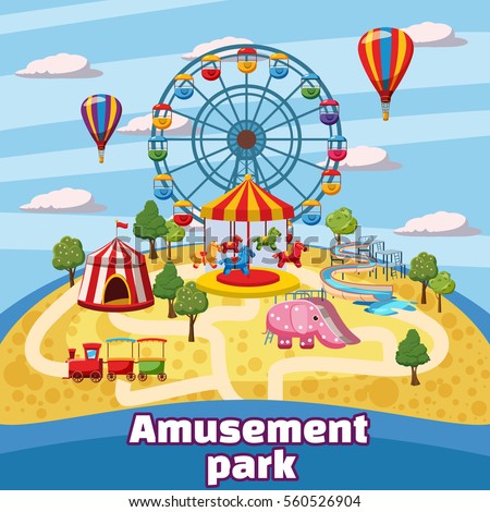 Amusement Park Concept Cartoon Illustration Amusement Stock Vector