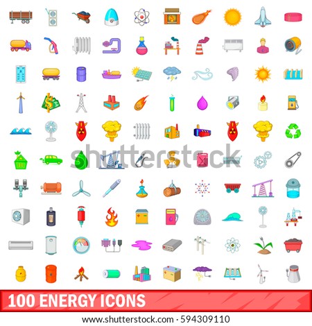 100 Energy Icons Set Cartoon Style Stock Illustration 594309110