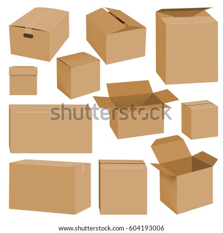 Download Cardboard Box Mockup Set Realistic Illustration Stock ...