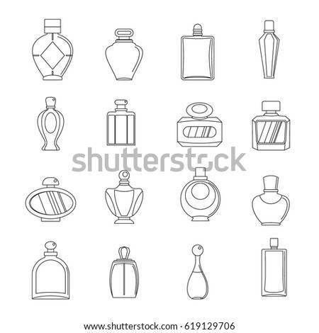 Perfume Bottles Icons Set Outline Illustration Stock Vector 619129706 ...