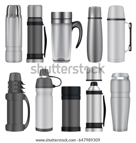 Download Thermos Mockup Set Realistic Illustration 10 Vector de stock647989309: Shutterstock