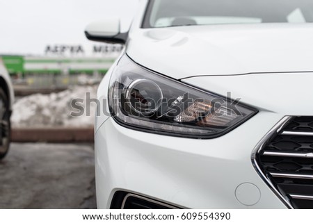 Novokuznetsk, Russia - Mart 25, 2017: Hyundai Accent (Solaris) lamp
