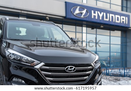 Novokuznetsk, Russia - Mart 30, 2017: Dealership Hyundai. Car Hyundai Tucson