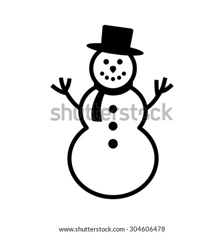Happy winter snowman with hat and scarf line art icon for apps and websites