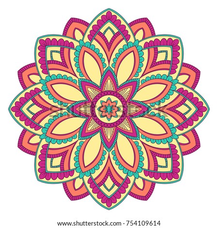 Indian Ornament Kaleidoscopic Floral Pattern Mandala Stock Vector ...