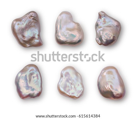 Set of baroque pearls close-up isolated on white background