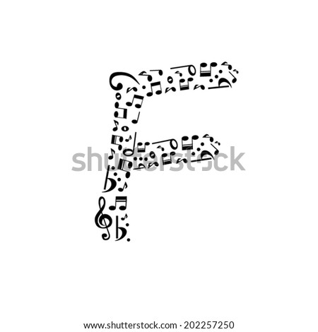 Abstract vector alphabet - F made from music notes - alphabet set ...
