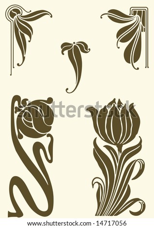 Flower Stencil Decorative Element Art Nouveau Stock Vector 85184479 ...