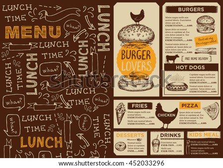Menu Placemat Food Restaurant Brochure Template Stock Vector 452033296 Shutterstock Placemat Menu Templates