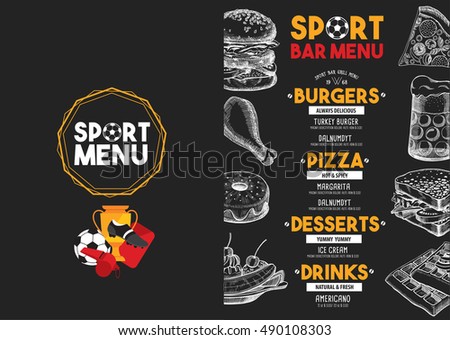 Sport Bar Menu Placemat Food Restaurant Stock Vector 490108303 Shutterstock Sports Graphic Design Templates
