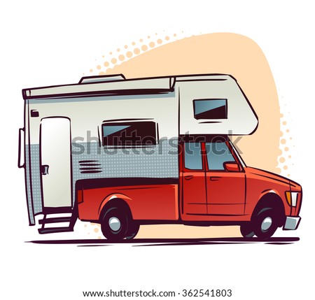 Pickup Truck RV Trailer Side View Cartoon Illustration Pickup Truck RV Trailer Side View Cartoon Illustration