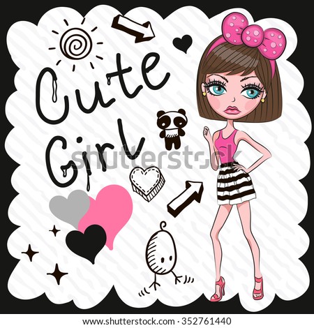 Cute Girl Brown Hair Bow Stock Illustration 352761440 - Shutterstock