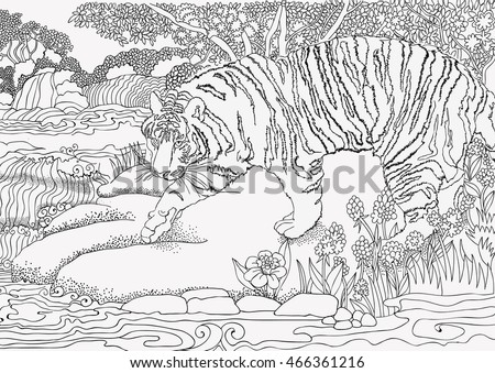 Download Coloring Page Jungle Africa TIGER Stock Vector 466361216 ...