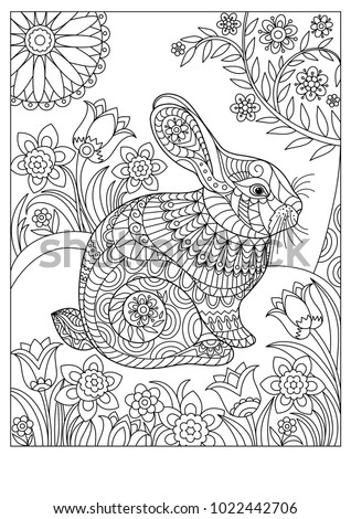 Spring Rabbit Coloring Page For Adult And Children Easter Background With Creative Cute Bunny