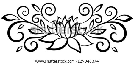 Beautiful black and white abstract flower. With leaves and flourishes. Isolated on white. Many similarities to the author's profile
