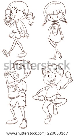 illustration of the simple sketches of kids taking their snacks on a white background - Sketches For Kids illustration of the simple sketches of kids taking their snacks on a white background - Sketches For Kids
