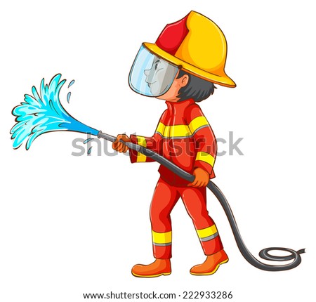 Illustration Fireman Using Water Hose Stock Vector 222933286 - Shutterstock