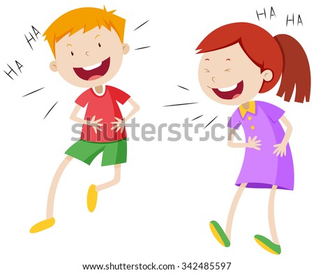 Happy boy and girl laughing illustration