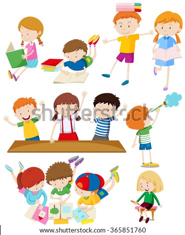 Six Animated Children Carry Out Sports Stock Vector 75395776 - Shutterstock