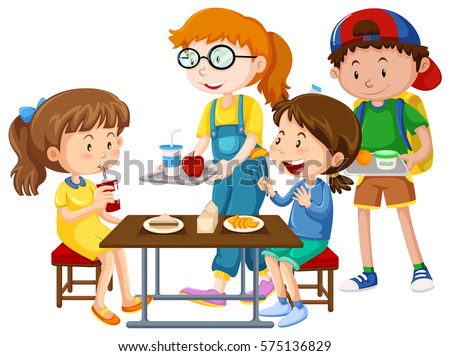 Children Having Meal Table Illustration Stock Vector 575136829 ...